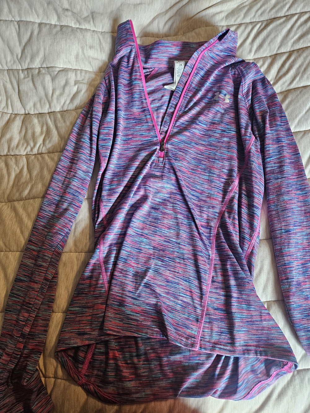 Under Armour Pink & Blue Space-Dye Quarter-Zip Performance Hoodie